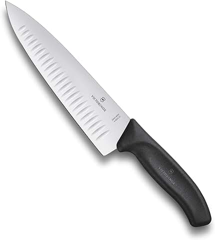 Victorinox Swiss Classic Cuchillo de Trinchar con hoja Extra Ancha con filo con Alvéolos e Inoxidable, Color Negro  