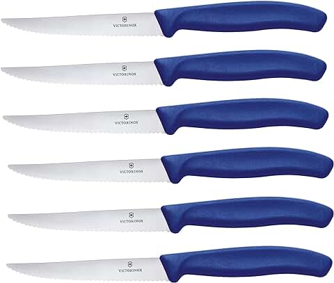 Victorinox Swiss Classic Juego de 6 cuchillos de Carne con filo de Sierra y hoja de 11 cm, Aptos para el Lavavajillas, Inoxidables y de Color azul  