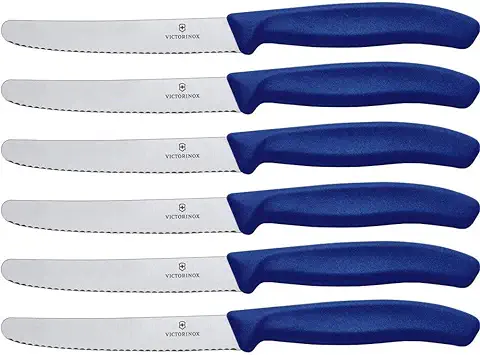 Victorinox Swiss Classic, set Cuchillos Cocina para Tomate, 6 Piezas, con filo Dentado y hoja de 11 cm, Aptos para el Lavavajillas y de Color azul  