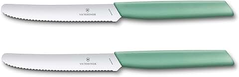 Victorinox Swiss Modern 6.9006.11W41B - Cuchillo de mesa para Tomates y Tomates (2 Piezas, filo Ondulado, 12 cm, Acero Inoxidable), Color Verde  