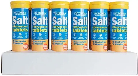 VICTORY ENDURANCE Salt Effervescent Tabs 15 Comprimidos por Tubo, con 5 Electrolitos y 3 Vitaminas ,Fácil Disolución y Sabor Agradable, Apto para Veganos, sin Gluten, sin Lactosa, 15 Unidad  