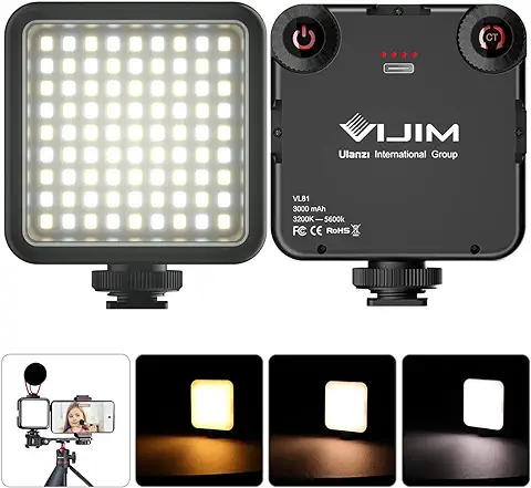 VIJIM 81 Luz de Video LED Temperatura de Color Luz de Cámara Ajustable Luz de Fotografía + 3200k-5600k CRI95 para IPhone dji Osmo Móvil 3 Pocket Vlog Light 3000mAh Batería Tipo-C  