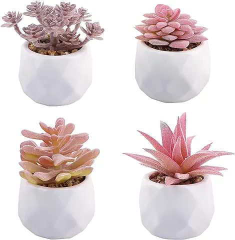 VINFUTUR 4pcs Suculentas Artificiales Decorativas Plantas Pequeñas con Maceta Cerámica Plantas Decoración Suculentas para Mesa Escritorio Casa Oficina Cafetería Regalos  