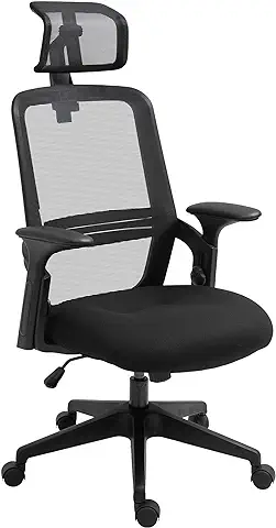 Vinsetto Silla de Oficina Ergonómica Silla de Malla con Altura Ajustable Reposacabezas Soporte Lumbar Regulables y Respaldo Transpirable 63,5x64,5x113-122 cm Negro  