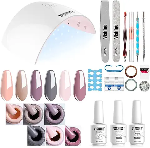 Vishine Gel Nail Polish Starter Kit - Juego de 6 Colores de Esmalte de gel, Base Top Coat, Lámpara de Uñas LED UV de 36W con Herramientas de Manicura de gel DIY Completas por Principio 8ml #12  