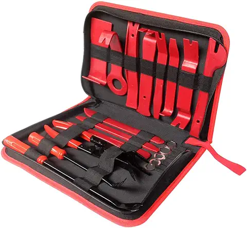 VISLONE Kit Herramientas de Desmontaje, 19 Piezas Herramientas Desmontar para Recortar el Audio / Radio del Automóvil, Paneles de Puertas, Ventanas, Etc.(Rojo)  