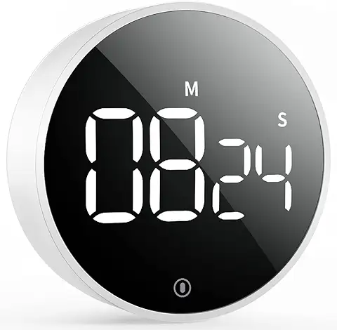 VOCOO Temporizador Digital de Cocina: Temporizador Magnético de Cuenta Atrás con Gran Pantalla LED, Volumen y Brillo Ajustables, Fácil de Usar para Niños Mayores (Pilas Incluidas) (Blanco)  