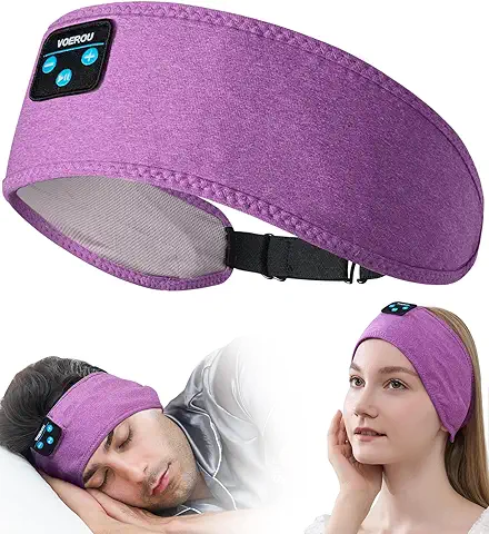 Voerou Auriculares para Dormir, Diadema Bluetooth Ajustable,Inalámbricos, Auriculares de Música para Dormir, Gadgets Tecnológicos para Dormir de Lado, Entrenamiento, Trotar, Yoga, Insomnio, Meditación  