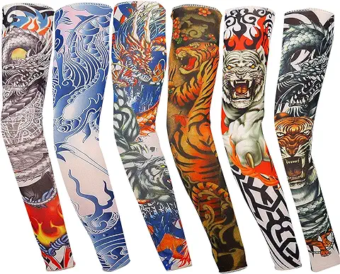 Vordas Mangas Tatuadas, 6PCS Tatuajes Temporales Brazo Medias Falso Tatuaje Temporal Mangas, Ideal para Fiestas de Disfraces (D)  