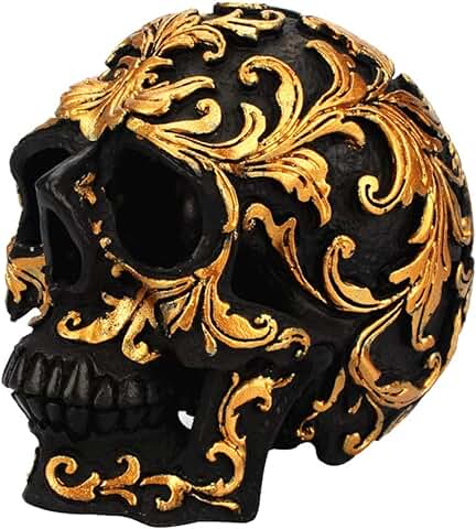 VOSAREA Estatuilla del Cráneo de Resina Estatua Decorativa de Escultura del Cráneo Ornamento Decoración del Hogar de Halloween Negra y Dorada  