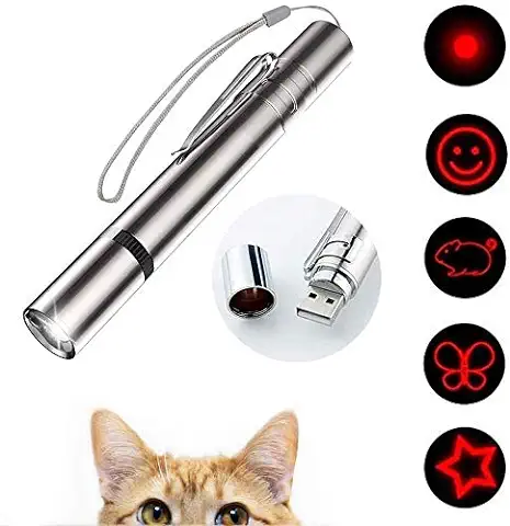 VOVIGGOL 7 en 1 Interactivos Gatos Juguetes Gatos Puntero de luz LED para Jugar en Interiores y Exteriores, Mascotas Juguetes Interactivos para Gato Varita Cazador Juguetes, Recargable por USB  