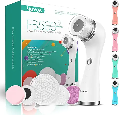 VOYOR 5 En 1 Recargable Cepillo Limpiador Corporal Electrico Limpieza Facial Minimizador de Poros Removedor de Piel Muerta, Maquillaje FB500 (Blanco)  