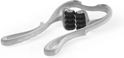 VOYOR Masajeador de Cuello Manual, Masajeador Cervical y Espalda con 8 Rodillos, Masaje Muscular Tejido Profundo Punto de Presión para Alivio del Dolor de Cuello, Portátil y Ergonómico MS410 (Gris)  