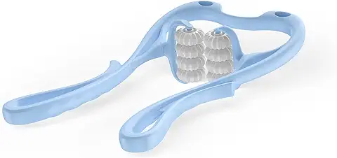 VOYOR Masajeador de Cuello Manual, Masajeador Cervical y Espalda con 8 Rodillos, Masaje Muscular Tejido Profundo Punto de Presión para Alivio del Dolor de Cuello, Portátil y Ergonómico MS410 (Azul)  