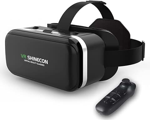 VRSHINECON Gafas de Realidad Virtual con Bluetooth Controlador, Disfruta de Juegos y Películas de 360 Grados en 3D Suaves y Cómodas para IPhone y Android  