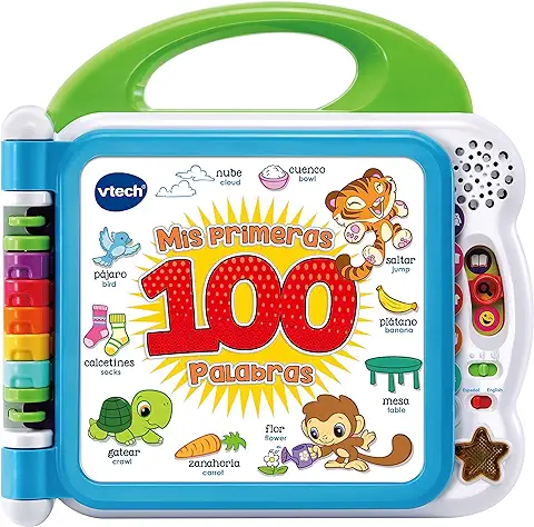 VTech - Mis Primeras 100 Palabras Bilingüe, Libro Educativo Interactivo ESPAÑOL-INGLÉS, Juguete para Niños +1.5 Años, Versión ESP  