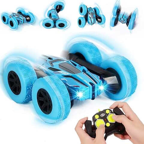 Vubkkty Coche de Control Remoto para Niños 4WD 2.4GHz RC Stunt Car de 6 7 8 9 10 Años Niños 360 ° Flip Stunt Car con Música Juguetes para Niños y Niñas Azul  