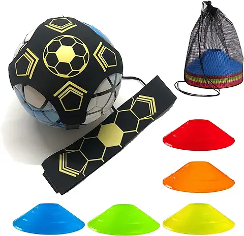 Vulevirtue Cinturón de Entrenamiento de Fútbol, Kit Entrenamiento Fútbol Accesorios con 10 Conos De Entrenamiento,cinturón de Fútbol Elástico para Niños, Adultos y Principiantes  