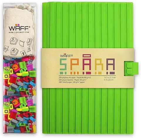 WAFF, Spara - Combo de Cuaderno/diario Personalizable, Grande, 5.75 x 4 Pulgadas, 200 Azulejos de Silicona, Color Verde  