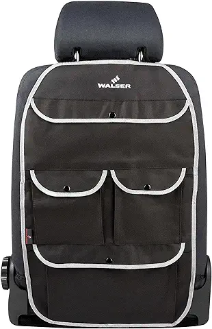 WALSER 30032 Organizador para Niños, Bolsa para el Asiento Trasero Lucky Tom en Negro/gris | Protector del Asiento del Coche con Protección Respaldo  