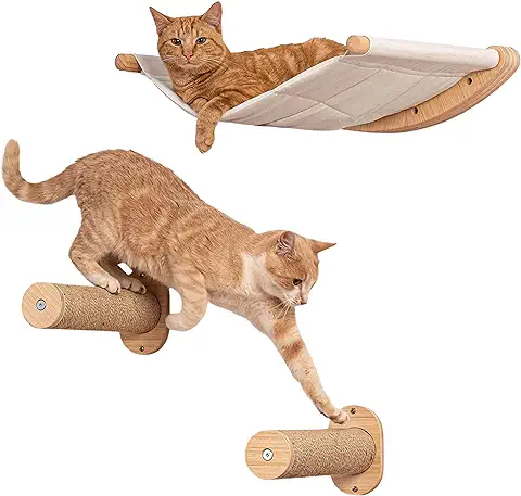 WANEKA Hamaca Gato Cama Pared Colgante Regalo Gatuno Escalera Accesorios Gatos Escalera Madera Sisal Madera Natural Cuerda y Algodón Pared Escalada  