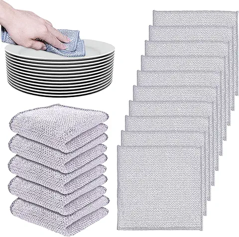 Wasnsc Paños Multiusos de Alambre para Lavar Platos Húmedos y Secos, Paños de Limpieza Reutilizables, Paños de Limpieza para Cocina, Accesorios de Cocina, Regalo para Mujeres (doble Capa, 10 Unidades)  