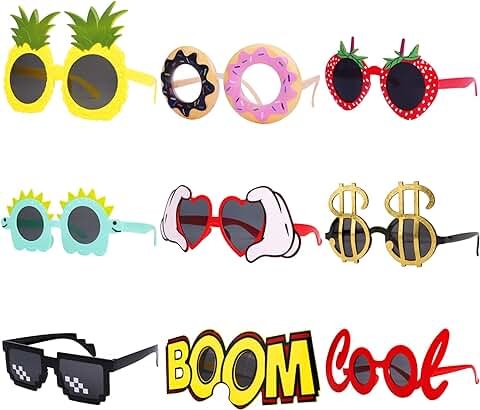 Watselok Gafas de sol de Fiesta – 9 Pares de Gafas Hawaianas Divertidas, Accesorios para Disfraz Tropical, Regalos de Fiesta de Verano para Niños, Decoración de Fiestas Temáticas de Playa  