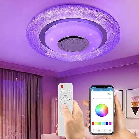 Wayrank Plafon Led Techo RGB con Altavoz Bluetooth,36W Lampara Led Techo Control con Remoto y Control de Aplicaciones, Luz Techo Moderno para Cocina Dormitorio  