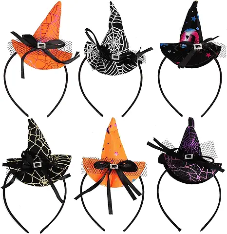 WDJLNZB 6PCS Diademas de Halloween para Mujer, Diadema de Bruja, Hairband de Disfraces Mini Sombrero de Bruja, Decoración Accesorios para el Cabello de Cosplay de Halloween para Adultos y Niños  