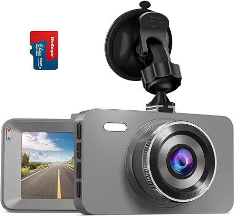 WeBeqer Cámara de Coche con Tarjeta SD de 64G,Dashcam FHD 1080P,Dash CAM Coche con Pantalla de 3",176° Gran Angular,Sensor G,Monitor de Aparcamiento,Grabación en Bucle,Visión Nocturn IR,WDR  