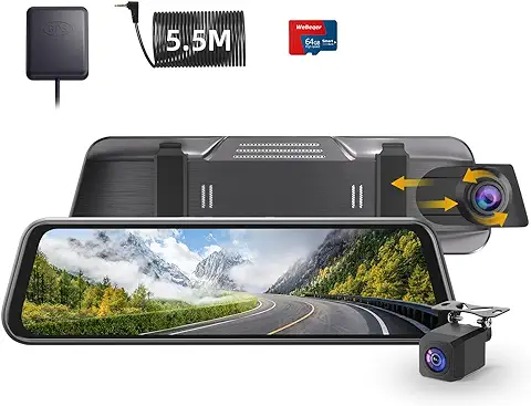 WeBeqer Cámara Retrovisor para Coche,4K Ultra HD Dashcam con 10" Pantalla Táctil,Tarjeta SD de 64G,170° Gran Angular,Sensor G,Monitor de Aparcamiento,Grabación en Bucle,Súper Visión Nocturna,WDR  