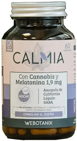 WEBOTANIX | Calmia Noche | 60 Cápsulas Melatonina 1,9 mg. + Amapola de California + Lúpulo + GABA | Mejora la Calidad del Sueño | Pastillas para Dormir Bien | Productos para el Sueño | Vegano  