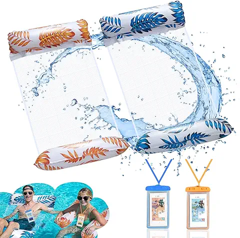 Weeupolfun Hamaca de Agua Inflable, 2 Pcs Hamaca Flotante para Adultos Juguetes de Playa, Flotador de Piscina con Estampado de Hojas de Palma con Tema de Selva Tropical para Fiesta de Verano  