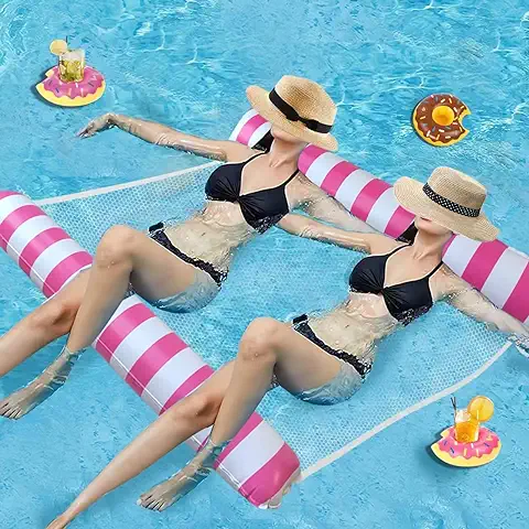 Weeupolfun Hamaca Flotante para Piscina,Doble Inflable Flotante,Hamaca de Agua con Portavasos Inflable,Hamaca Piscina para Fiestas en la Playa en la Piscina  