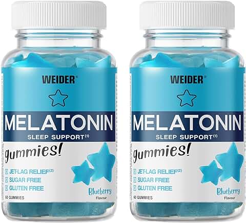 Weider Gummy Pack Duo Melatonin. Botes De Melatonina 1mg En Gominola. X60 Gummies. Sabor Blueberry., Blanco, Arandano, 2 Unidad  