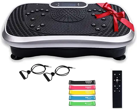 WeightWorld Plataforma Vibratoria - 99 Velocidades, Masajeador, Altavoz Bluetooth y Bandas Elásticas | Plataforma Vibración Muscular para Hacer Ejercicio en Casa con Mando a Distancia y 5 Programas  