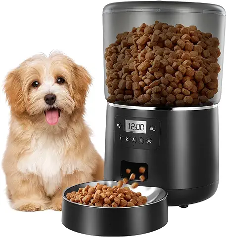 Weigudoc Alimentador Automático para Mascotas, Dispensador de Alimentos para Mascotas 4L WiFi Smart Control, con Tazón de Comida Seca de Acero Inoxidable(Black-A)  