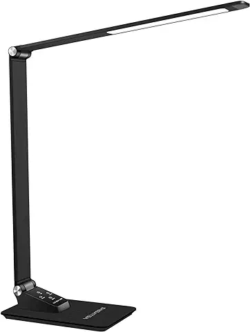 Wellwerks Lámpara de Escritorio LED, Lámpara de mesa Regulable con 3 Colores y 5 Brillos, Protección para los Ojos, Control Táctil, Lámpara de luz Diurna de Metal de 12W Puerto USB, Amplia gama de uso  