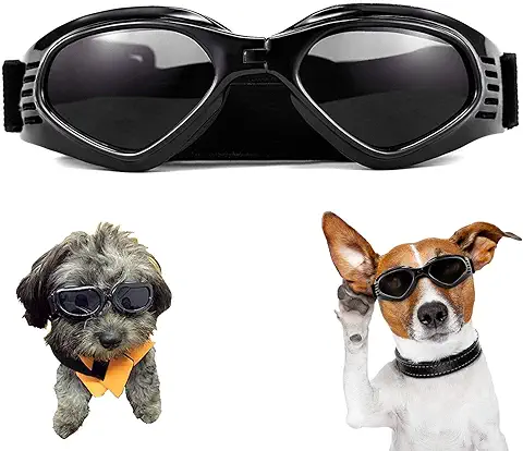 WELLXUNK Gafas de Sol para Perros, Perro Gafas para Perros Pequeños y Medianos Impermeable Plegable Protector Ocular Protección UV Antivaho (Negro)  