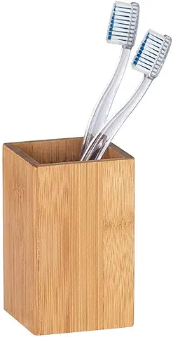 WENKO Vaso Higiene Dental Padua - Soporte para Cepillos de Dientes, para Cepillos y Pasta de Dientes, Bambú, 7 x 11 x 7 cm, Natural  