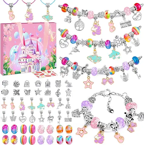 WEVOL Kit para Hacer Pulseras Niñas, Regalo Niña 5-13 Años Abalorios para Hacer Pulseras Niñas, Kit Fabricación Joyas Niñas Manualidades Juguete Pascua Regalo Niñas 5 6 7 8 9 10 11 12 13 Años  