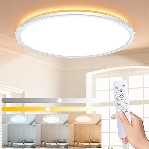 Wholede 24W 3000LM Lampara Techo Regulable, Plafon LED Techo con Mando a Distancia, Lampara LED Techo Modernos para Dormitorio Cocina Salon Baño Comedor Pasillo Ø29.5CM  