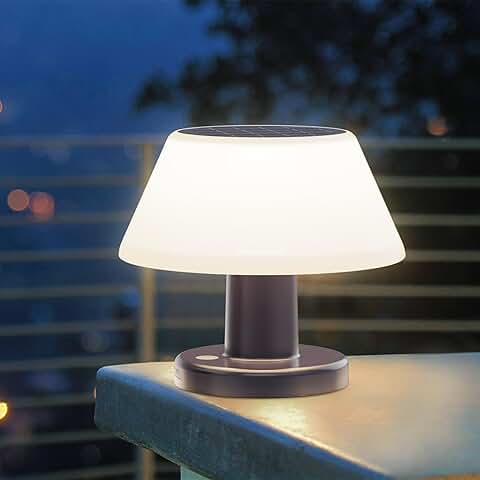 Wilktop Lámpara de Mesa de Exterior Regulable, Lámpara de Mesa de Interior con Batería LED Recargable por USB y Energía Solar, Luces Solares Resistentes al Agua IP54  