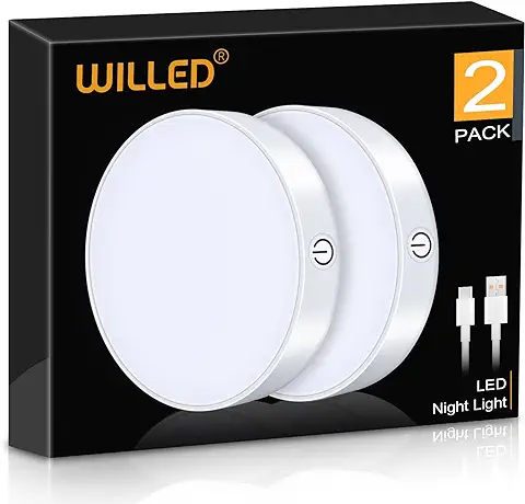 WILLED Regulable Táctil Lámpara Recargable Batería de Incorporada de 1000mAh LED Luz Nocturna Imán Pegarse on Luz Armario Portátil LED Luces Noche para Gabinete, Guardarropa, Dormitorio, Cocina  