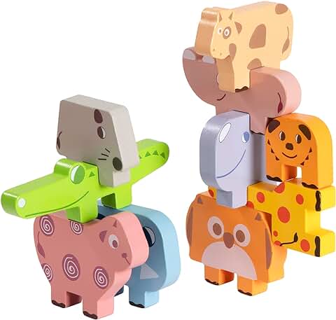 Wisplye Montessori Juegos de Apilamiento, Animales Grande Bloques de Construcción Juguete Madera de Equilibrio Apilable Educativos para Bebés Niños 2 3 4 5 Años  