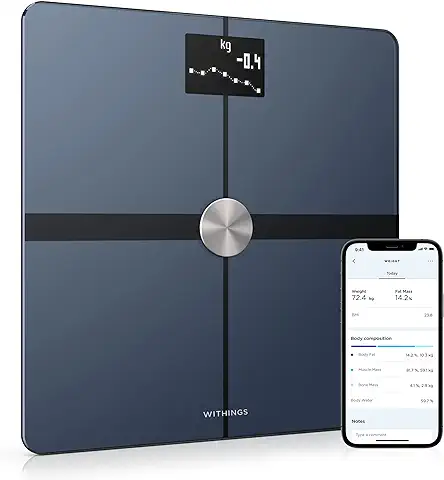 Withings Body+ Bascula de Baño Inteligente Grasa Corporal y Muscular, Sincronización con la Aplicación Móvil Bluetooth o Wi-Fi, Smart Apple Health Profesional Bioimpedancia Scale, Negro  