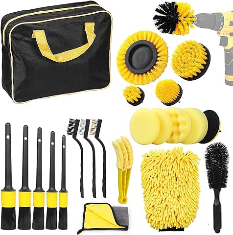 Withosent Kit Limpieza Coche, 23 Piezas Cepillo Limpieza Coche Kit Limpieza Coche Interior, Kit de Limpieza Coche Kit Detailing Coche, Cepillo Llantas Coche, Esponja Pulir Coche  