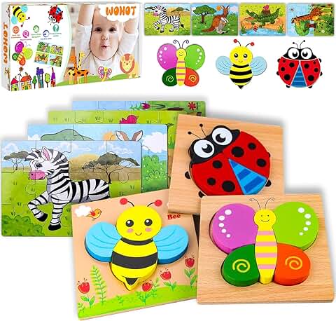 Wohot Juguetes Niños 1 2 3 4 Años, 7pcs Puzzle Madera Bebe, Juguetes Montessori Rompecabezas, Puzzle Animales Regalos para Bebes Cumpleaños, Navidad  