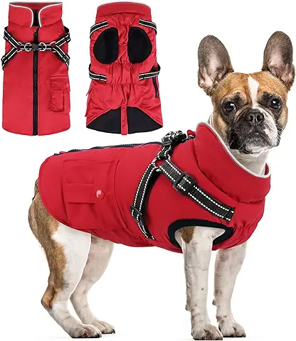 Woiil Chaqueta de Perro de Tamaño Mediano Perros Impermeable Abrigo de Perro a Prueba de Viento Chaleco de Invierno sin Mangas Ropa de Invierno para Mascotas Traje con Lana Reflectante Rayas Rojo M  