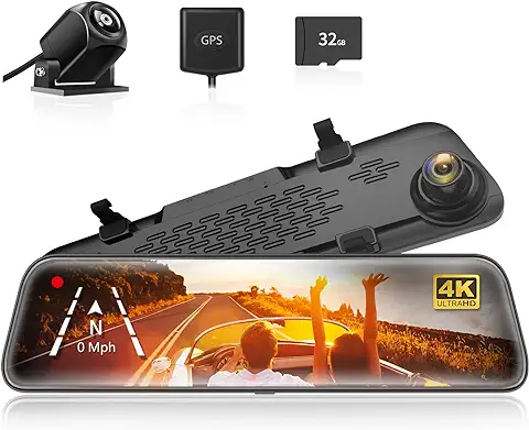 WOLFBOX Cámara de Coche 2160P Full HD 12'',4K Dashcam con Pantalla Táctil Doble Lente,170°+140° Gran Angular,G-Sensor,Grabación en Bucle,Monitor de Aparcamiento,Visión Nocturna,Tarjeta SD de 32 GB  